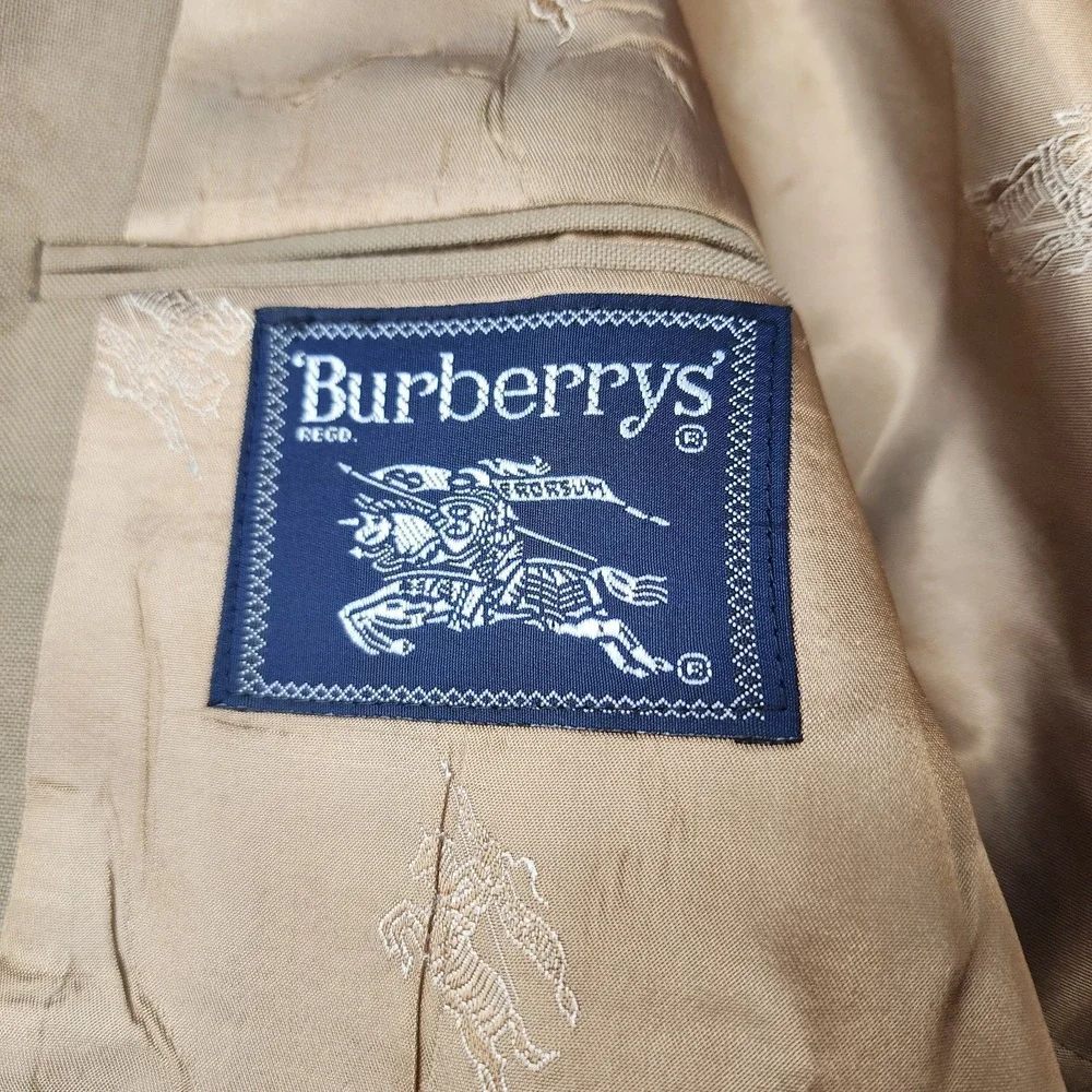 Burberrys‎ Pure Wool Blazer Sport Coat Jacket Gold Buttons Tan Logo Lined